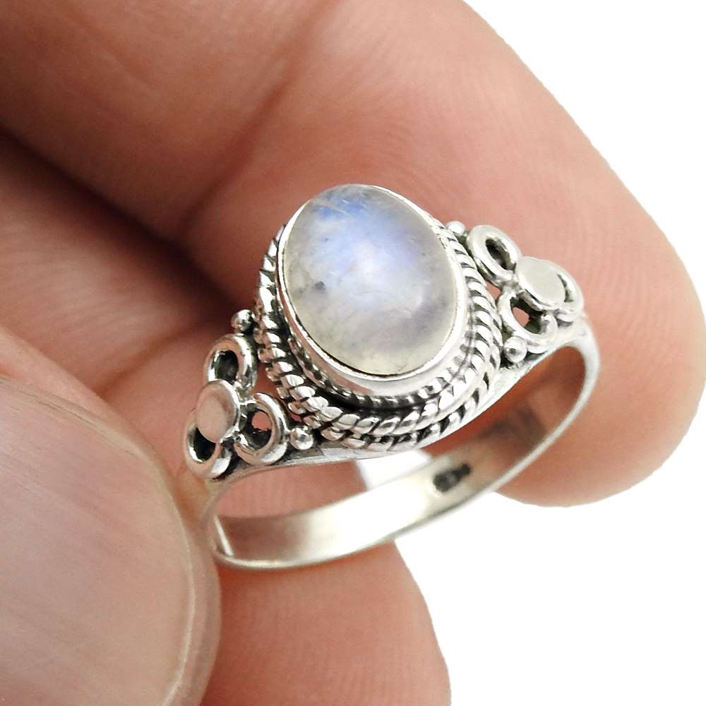 Gift For Woman Natural Rainbow Moonstone Cocktail Ring 925 Silver F20
