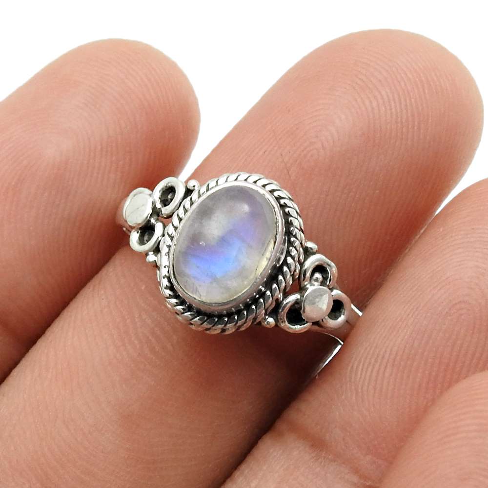 Gift For Woman Natural Rainbow Moonstone Cocktail Ring 925 Silver F20