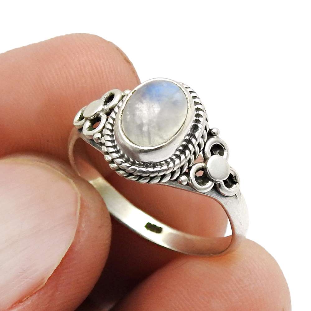 Gift For Woman Natural Rainbow Moonstone Cocktail Ring 925 Silver F20