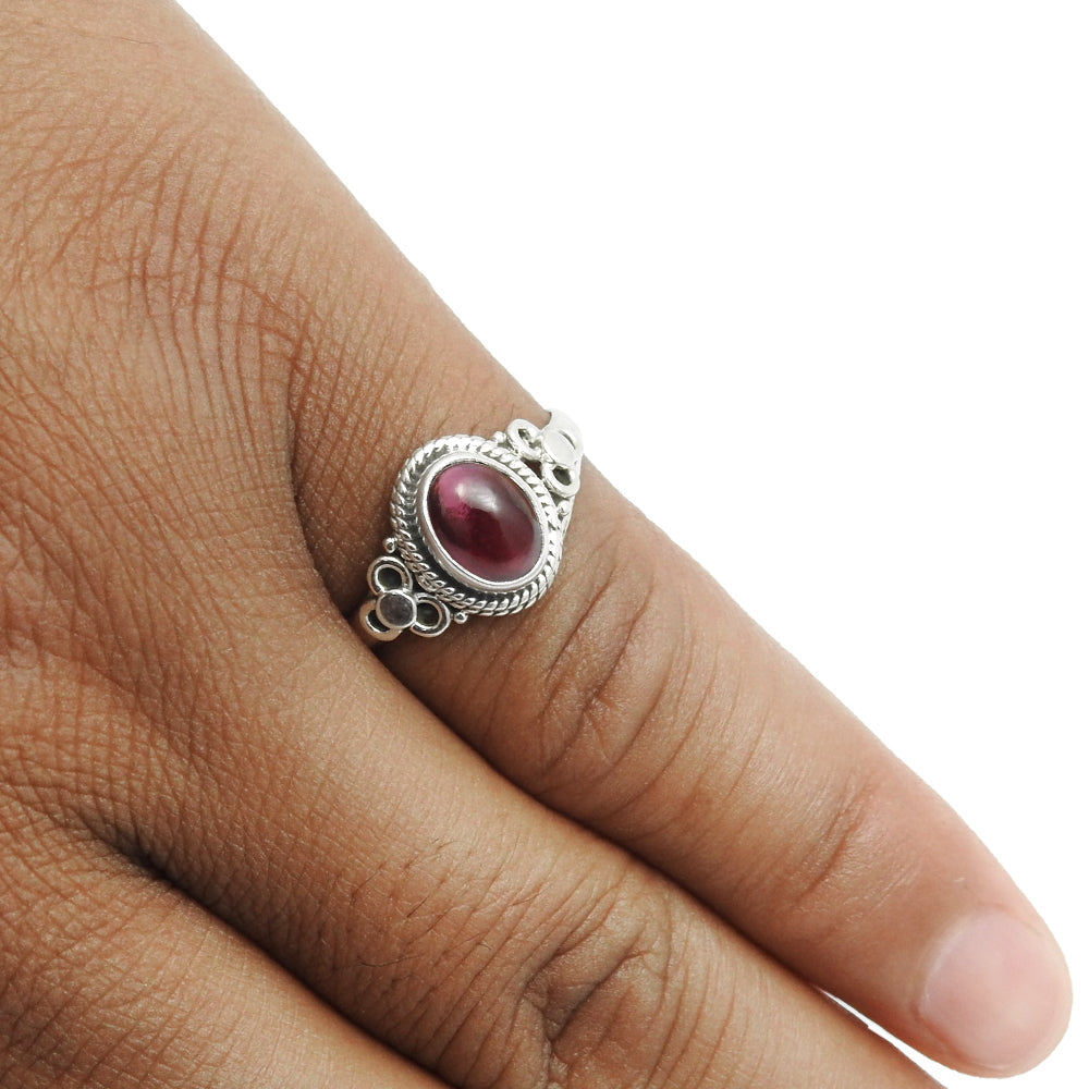 Gift For Woman Natural Garnet Stone Chunky Handmade Ring 925 Silver C4