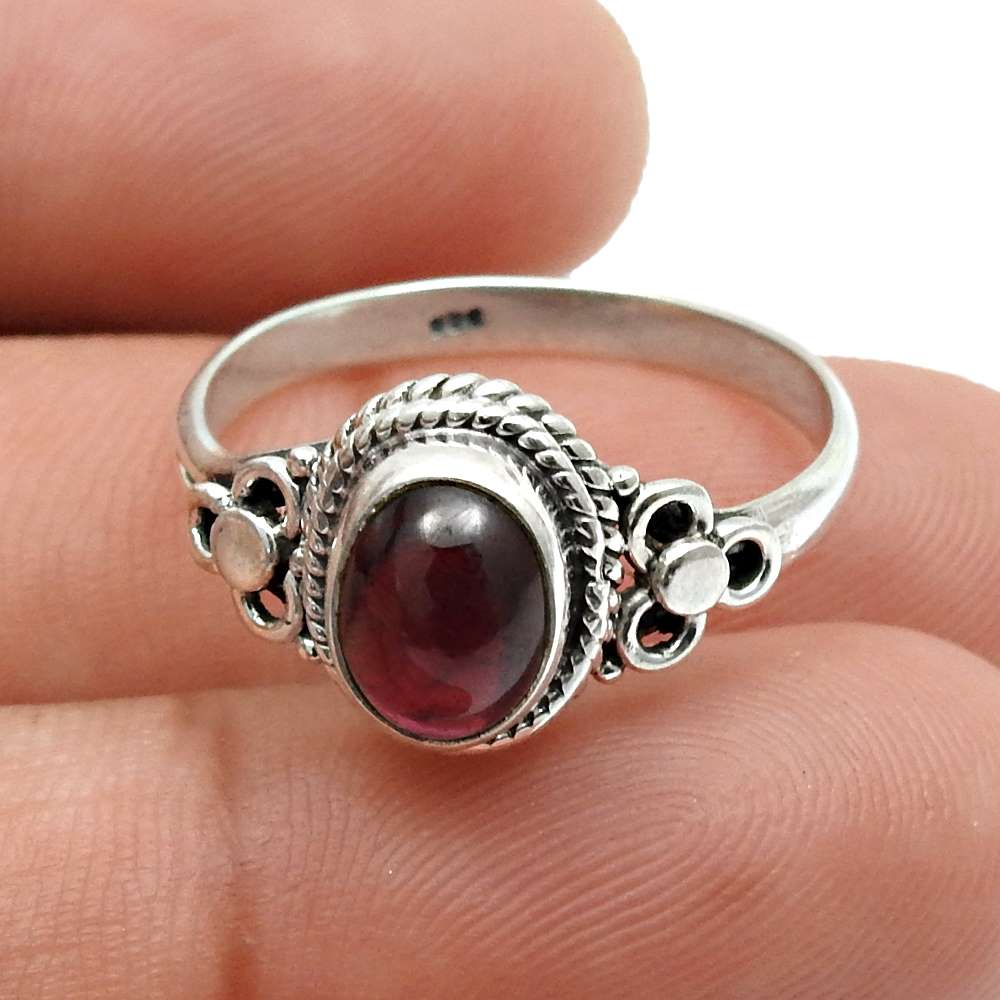 Gift For Woman Natural Garnet Stone Chunky Handmade Ring 925 Silver C4
