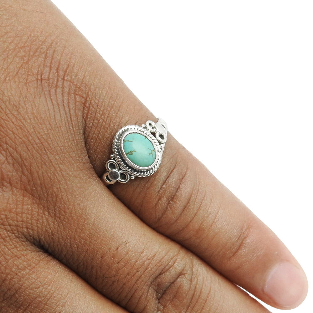 Natural Turquoise Gemstone Cocktail Ring 925 Silver For Women K15