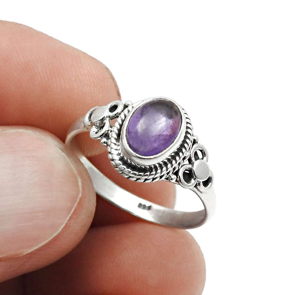 Gift For Woman Natural Amethyst Cocktail Ring 925 Sterling Silver P15