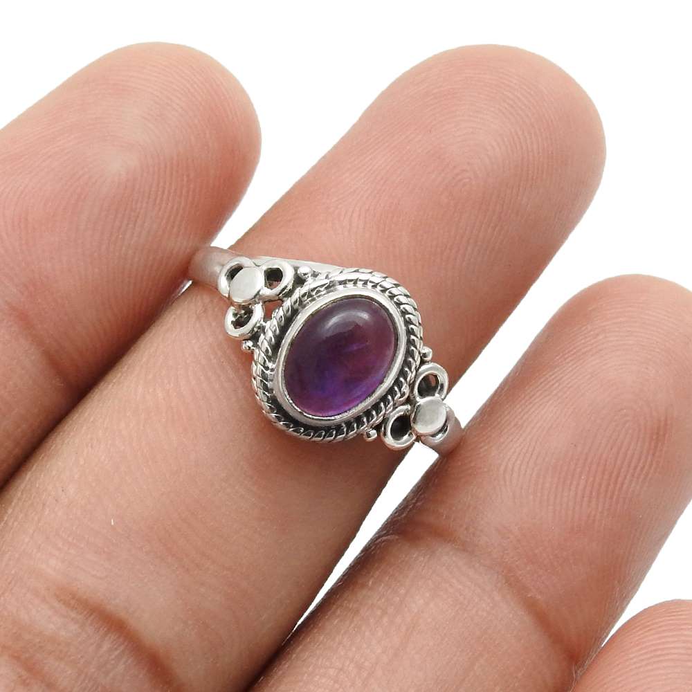 Gift For Woman Natural Amethyst Cocktail Ring 925 Sterling Silver P15