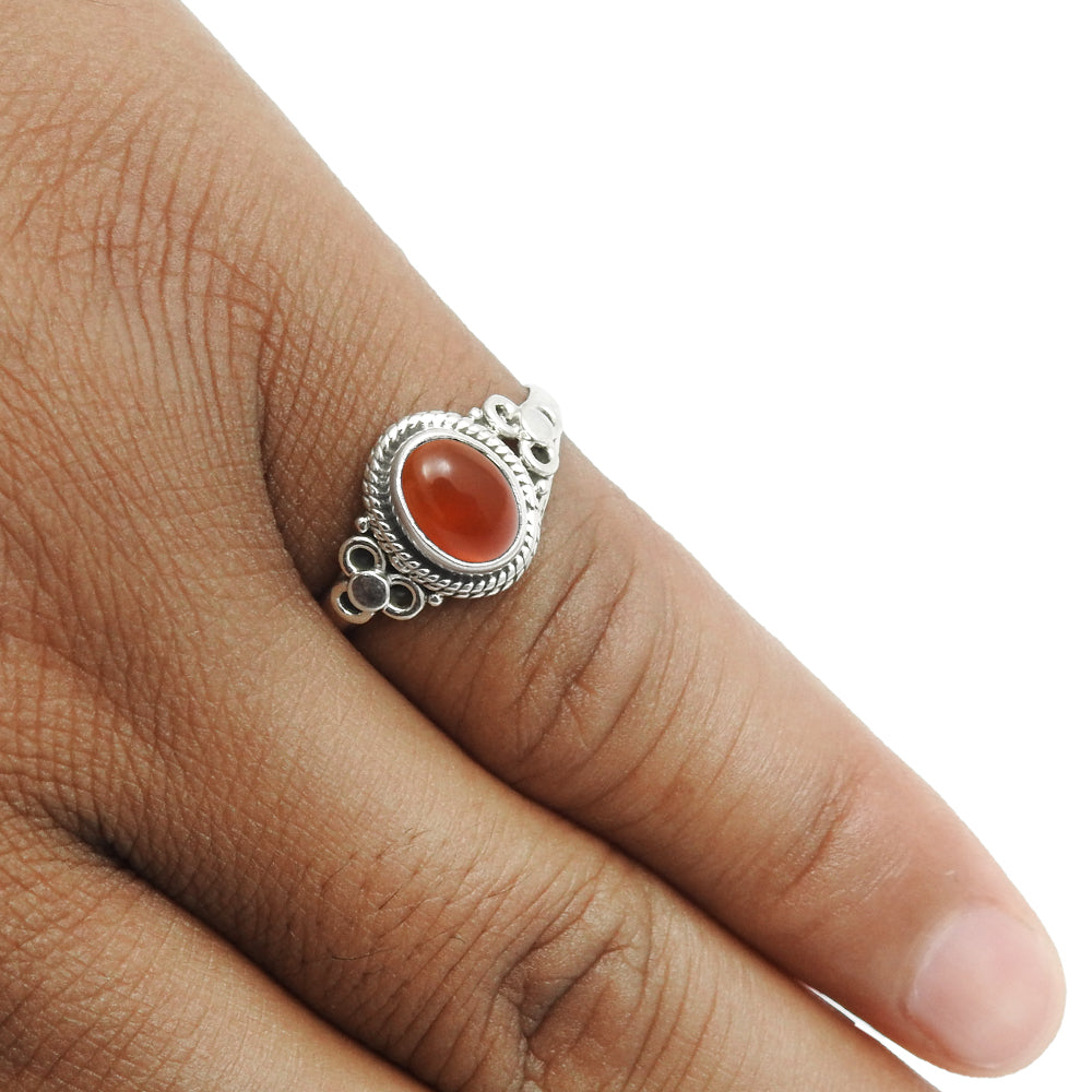 Natural Carnelian Gemstone Cocktail Ring 925 Sterling Silver Jewelry M9