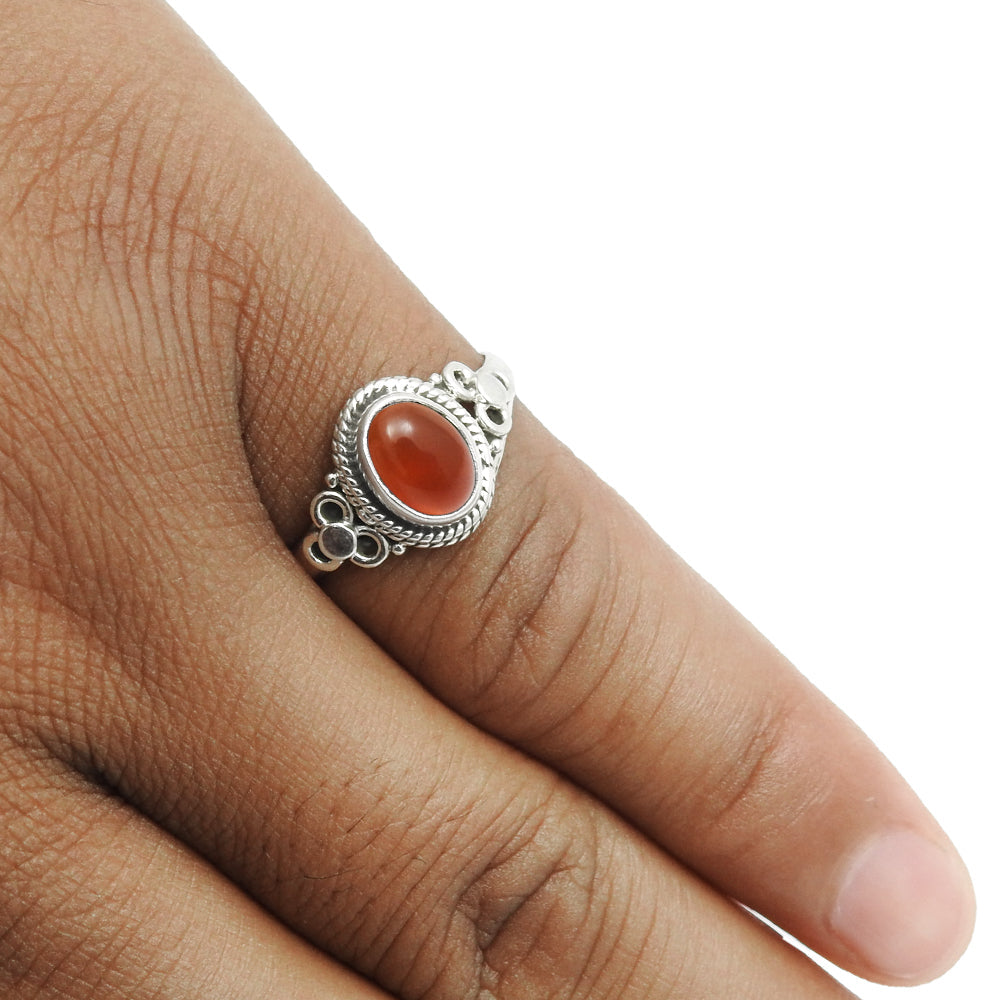 Natural Carnelian Gemstone Cocktail Ring 925 Sterling Silver Jewelry M9