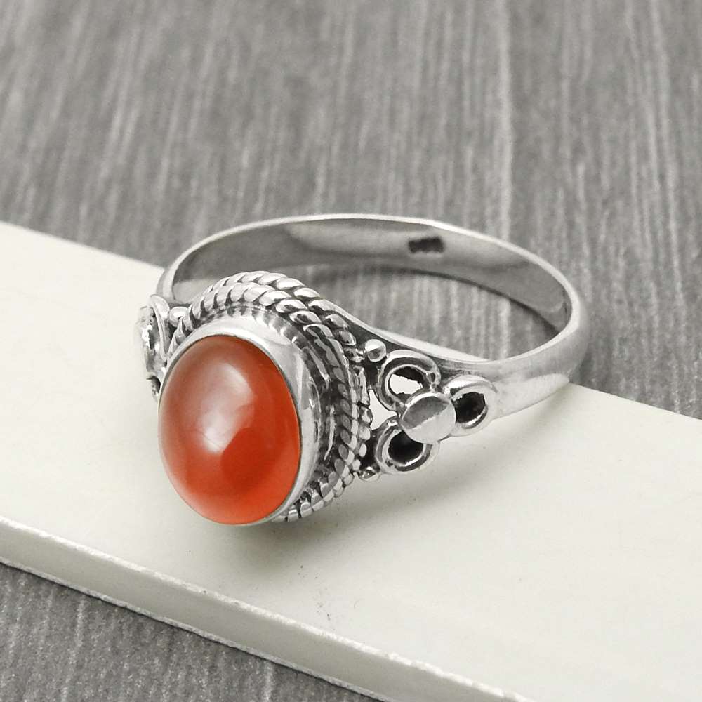 Natural Carnelian Gemstone Cocktail Ring 925 Sterling Silver Jewelry M9