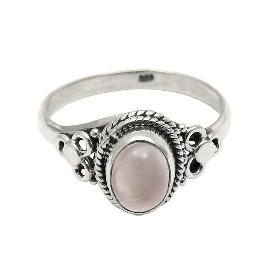 Natural Rose Quartz Gemstone Cocktail Pink Ring 925 Sterling Silver P9