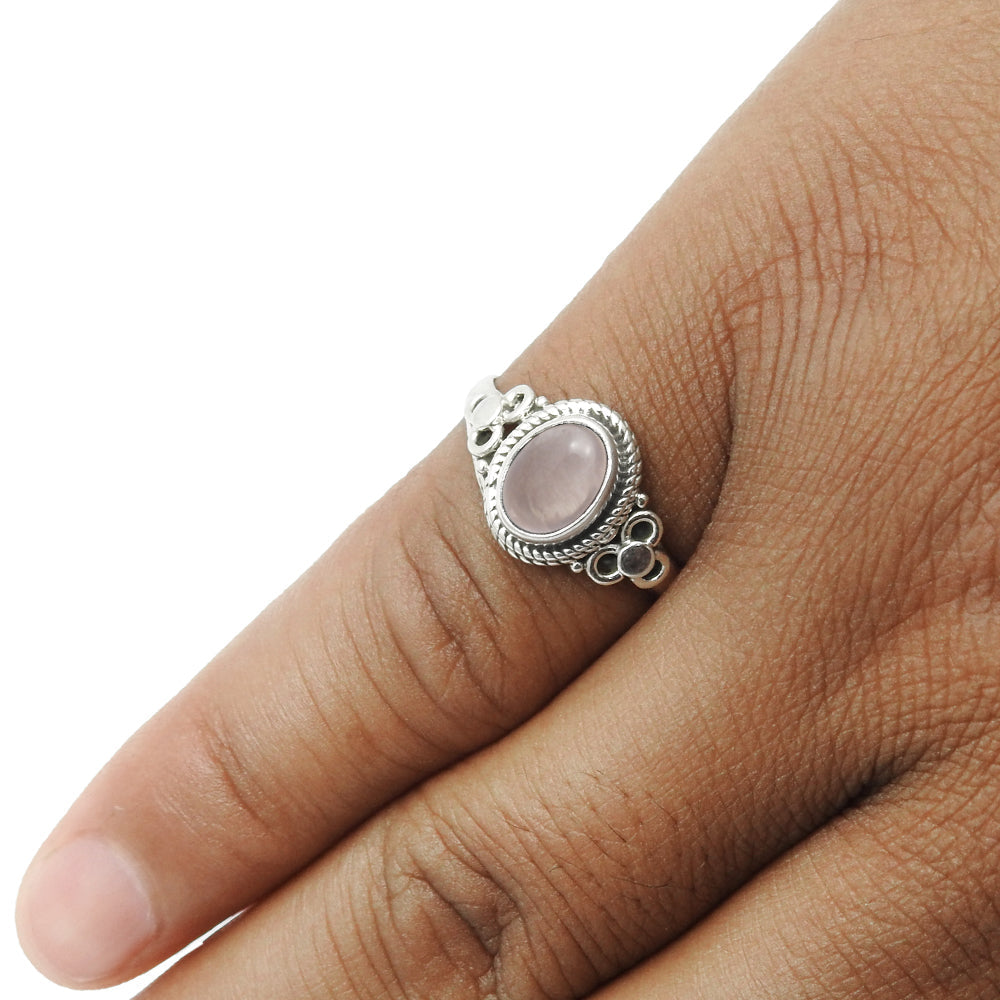 Natural Rose Quartz Gemstone Cocktail Pink Ring 925 Sterling Silver P9