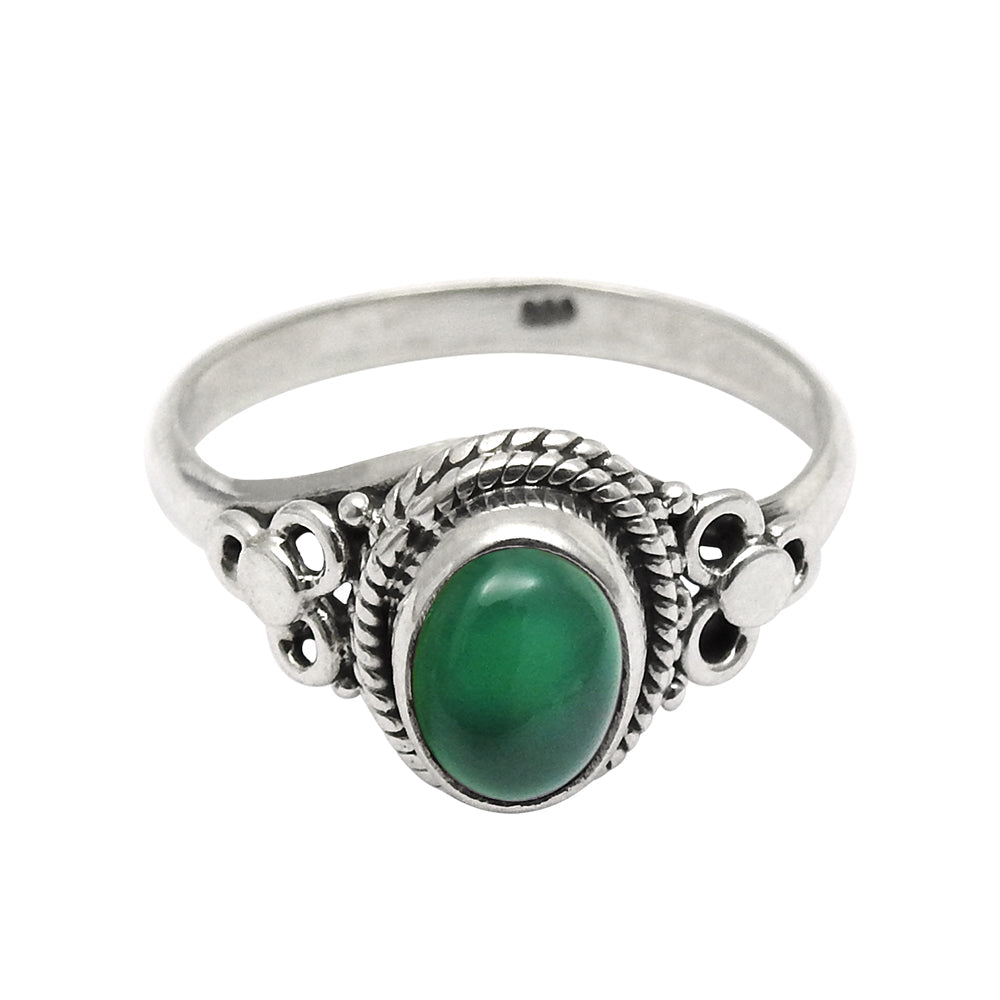 Gift For Woman Natural Green Onyx Gemstone Cocktail Ring 925 Silver U20