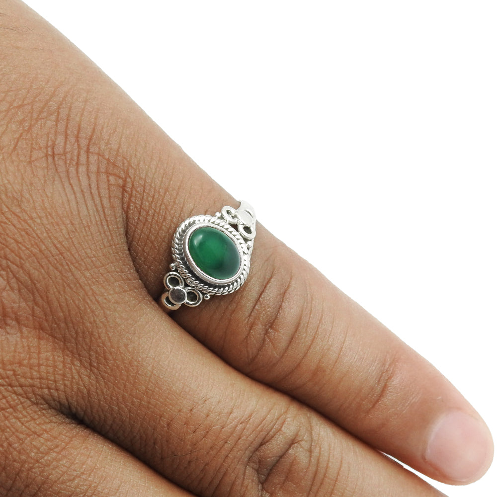 Gift For Woman Natural Green Onyx Gemstone Cocktail Ring 925 Silver U20