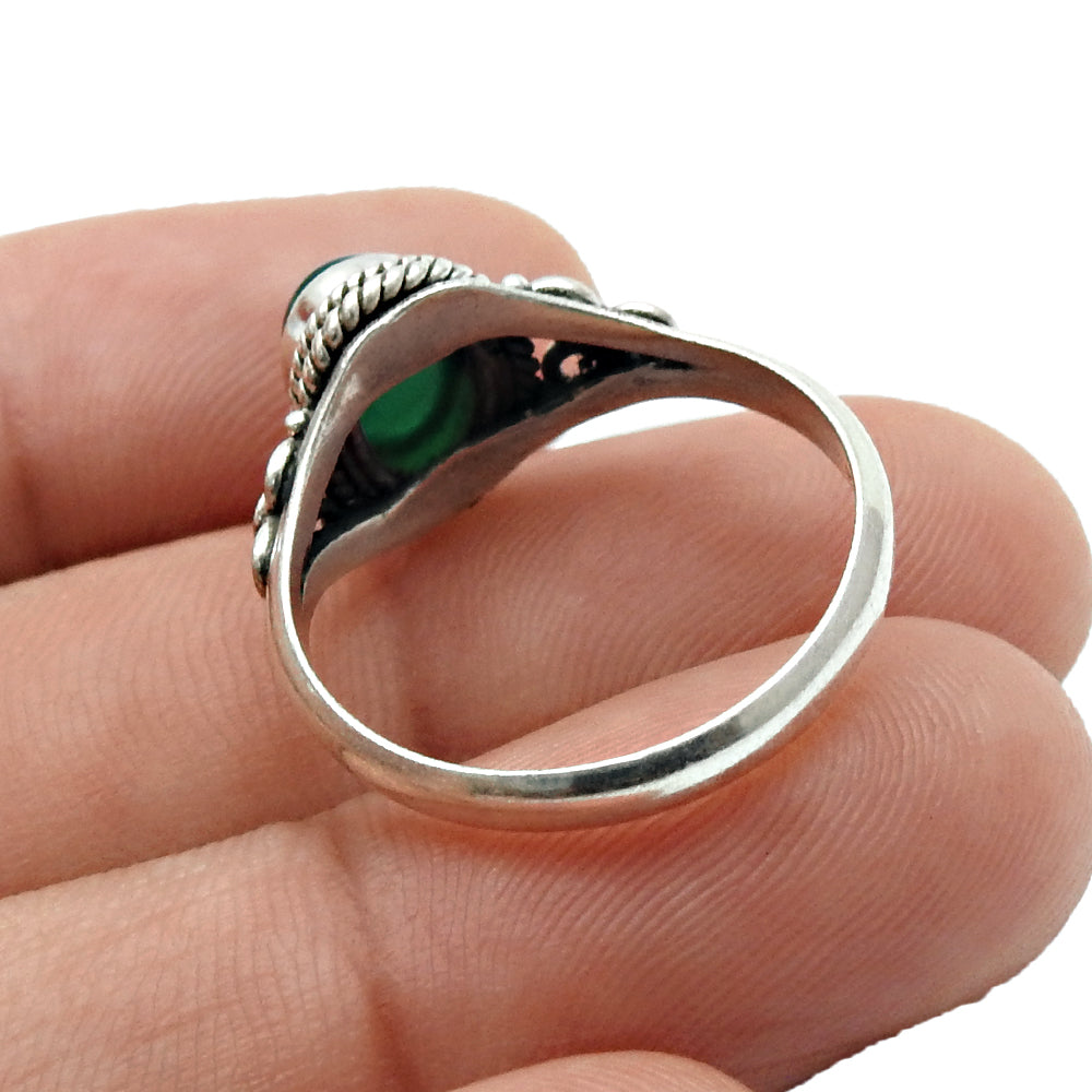 Gift For Woman Natural Green Onyx Gemstone Cocktail Ring 925 Silver U20