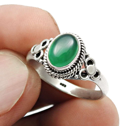 Gift For Woman Natural Green Onyx Gemstone Cocktail Ring 925 Silver U20