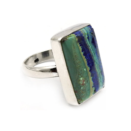 Men Ring Natural Azurite Malachite 925 Sterling Silver Ring Jewelry