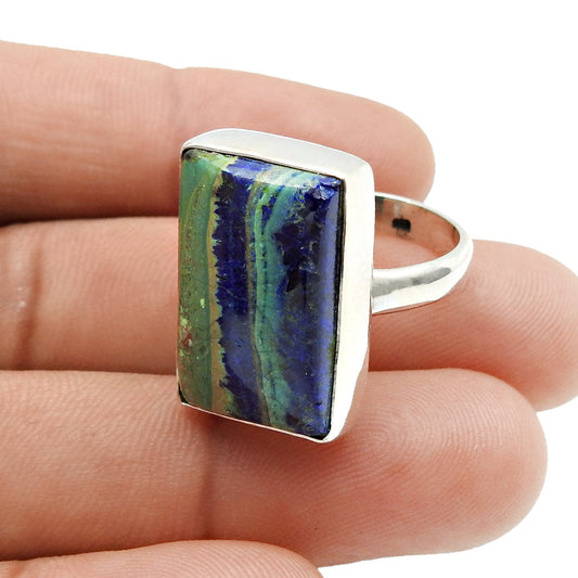 Men Ring Natural Azurite Malachite 925 Sterling Silver Ring Jewelry
