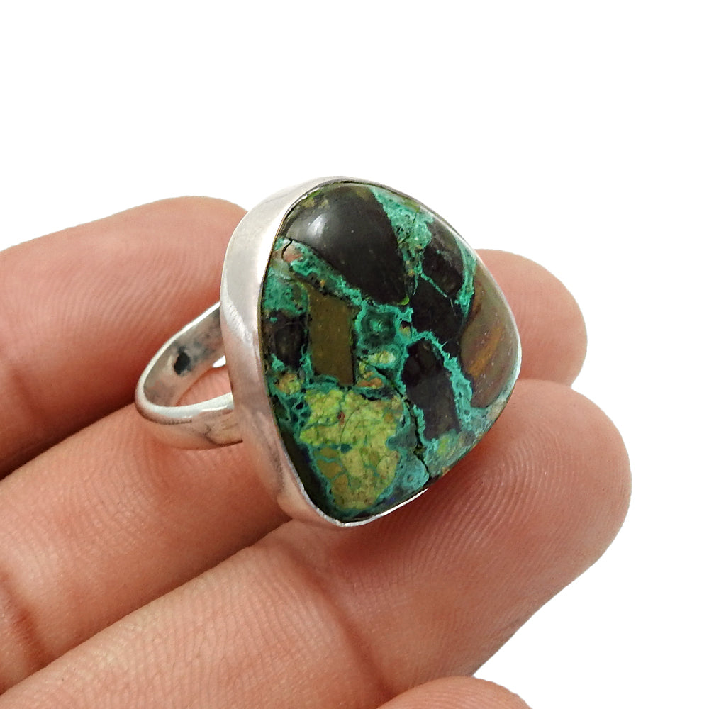 Natural Azurite Malachite Gemstone 925 Silver Cocktail Ring For Women Y16