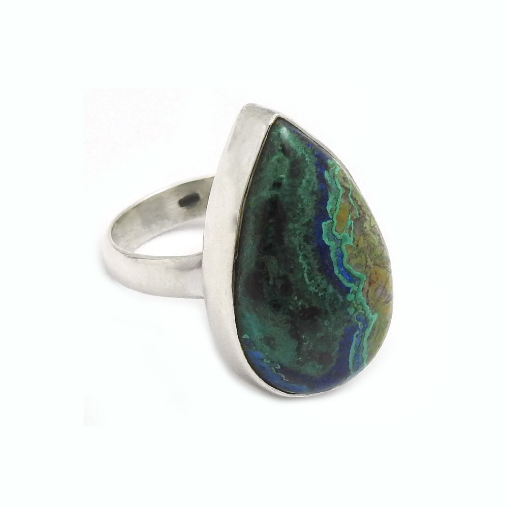 Gift For Woman Natural Azurite Malachite Cocktail Ring 925 Silver A36