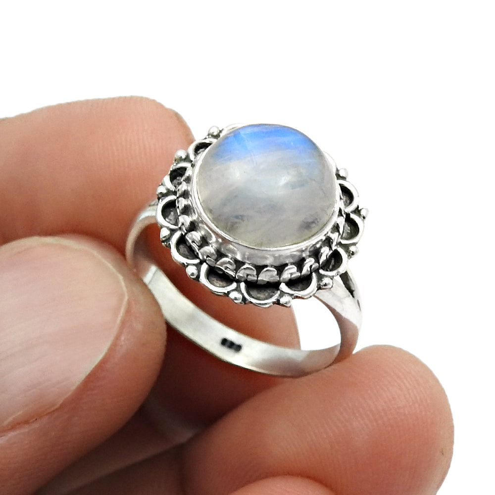 Natural Rainbow Moonstone Gemstone 925 Silver Cocktail Ring For Women G17