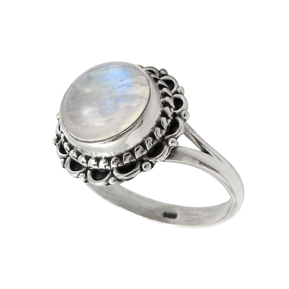 Natural Rainbow Moonstone Gemstone 925 Silver Cocktail Ring For Women G17