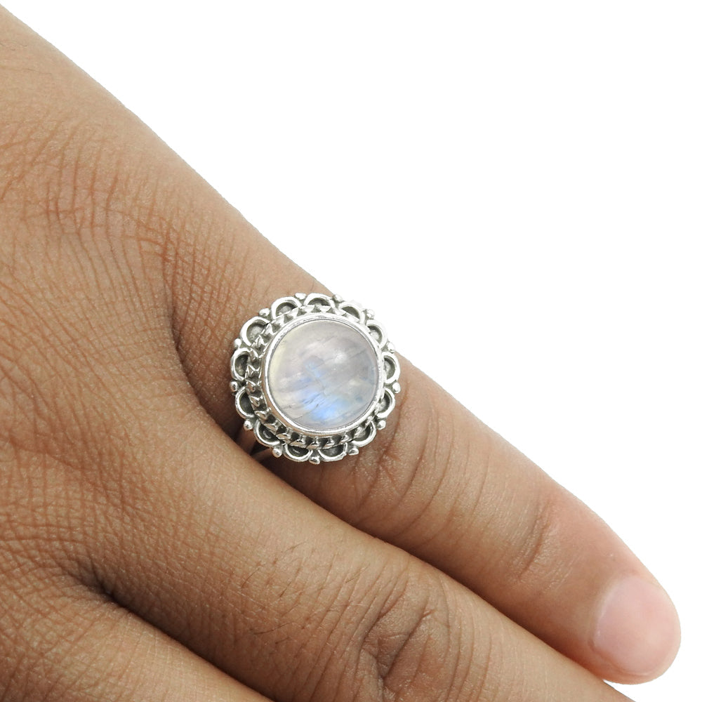 Natural Rainbow Moonstone Gemstone 925 Silver Cocktail Ring For Women G17