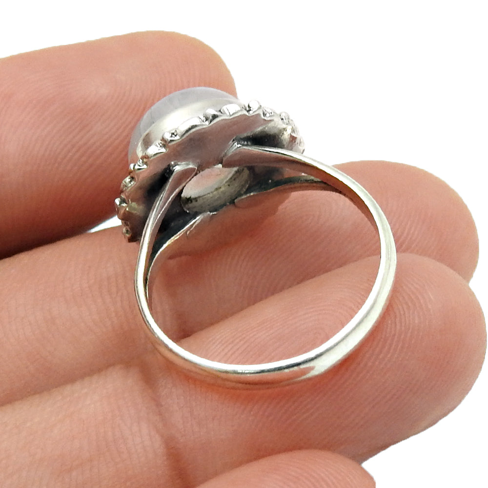 Natural Rainbow Moonstone Gemstone 925 Silver Cocktail Ring For Women G17