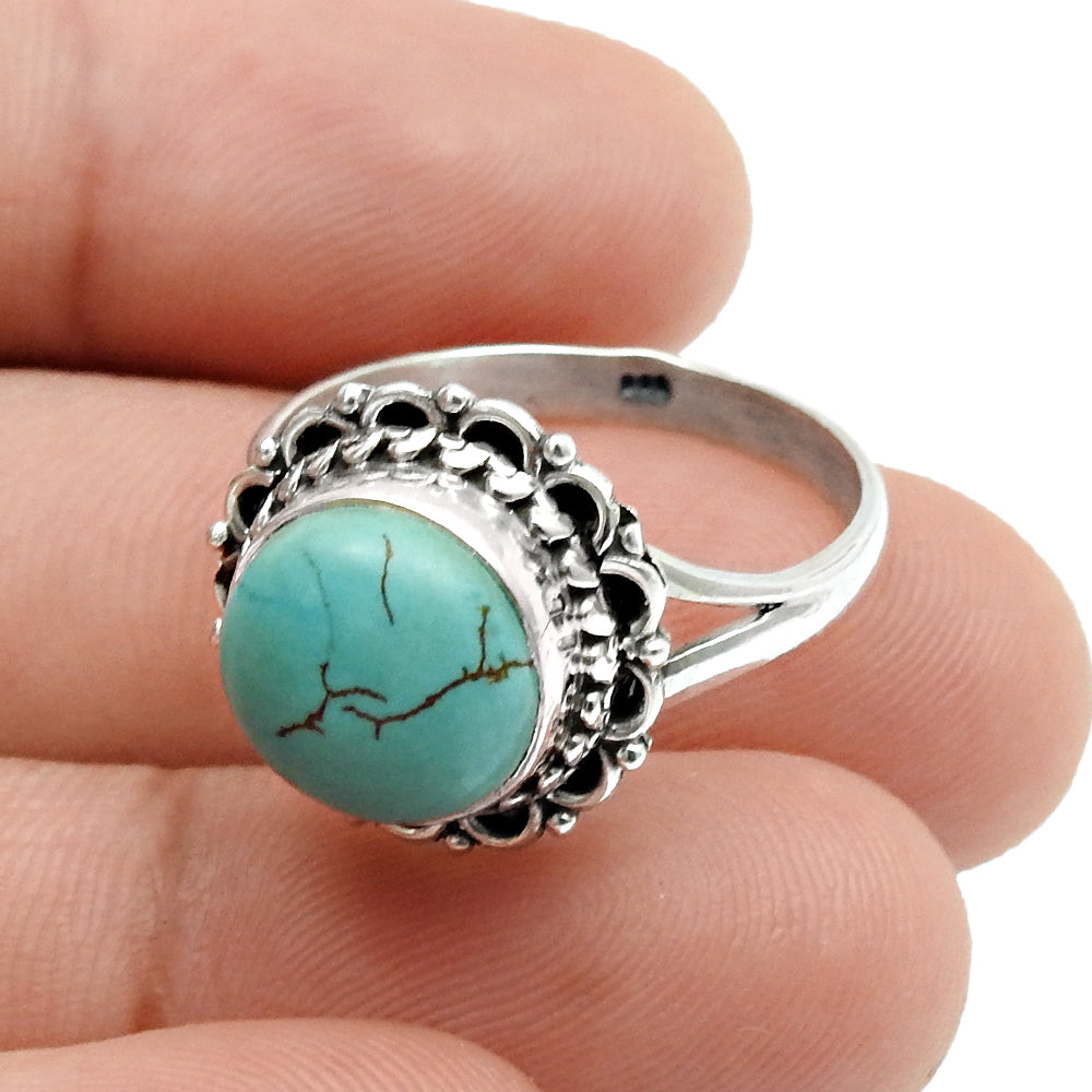 Gift For Woman Natural Turquoise Cocktail Ring 925 Sterling Silver C36