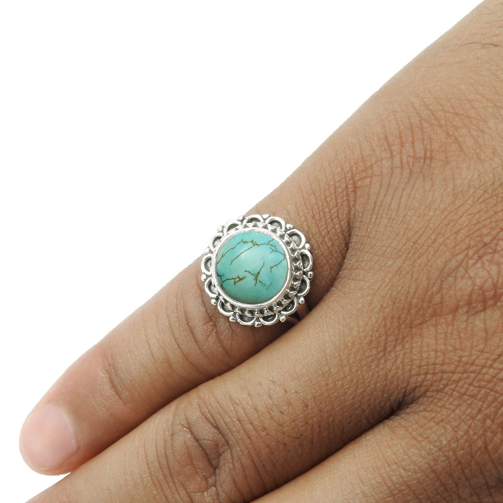 Gift For Woman Natural Turquoise Cocktail Ring 925 Sterling Silver C36