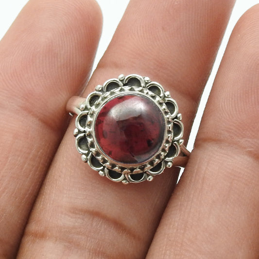 Natural Garnet Gemstone Cocktail Ring 925 Sterling Silver For Women K20