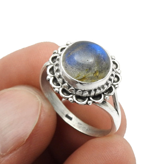 Gift For Woman Cocktail Ring 925 Silver Natural Labradorite Gemstone Z20