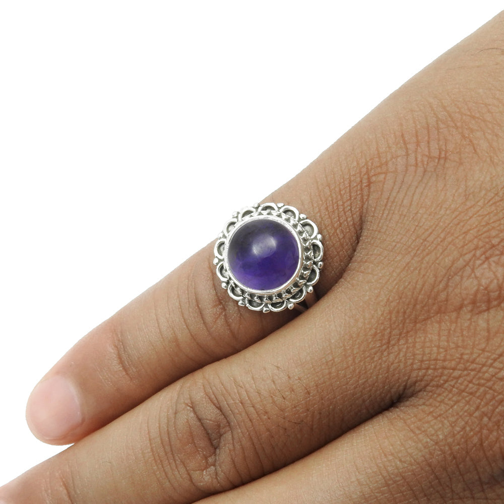 Anniversary Gift For Her Natural Amethyst Cocktail Ring 925 Silver T17