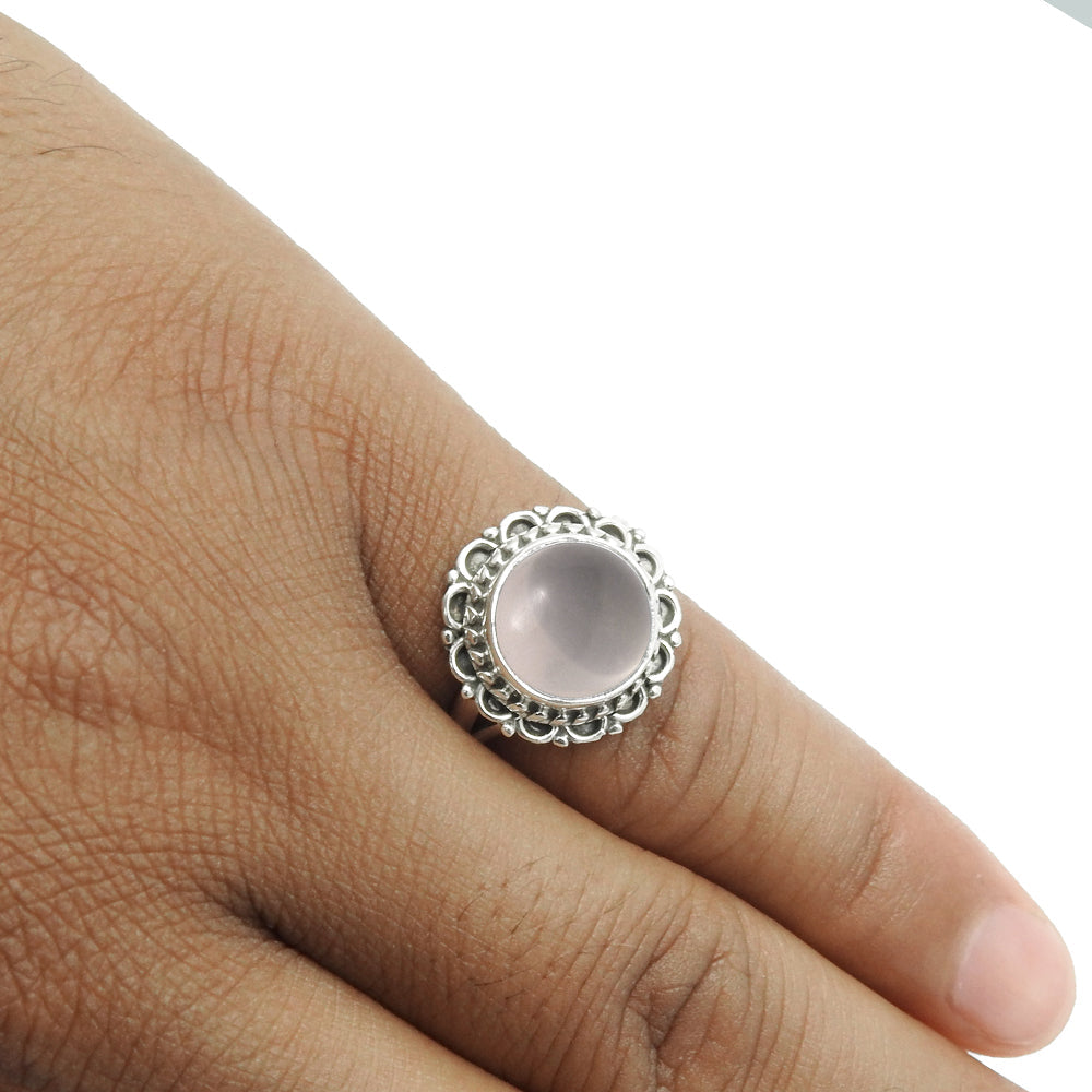 Gift For Woman Natural Rose Quartz Cocktail Ring 925 Sterling Silver S9