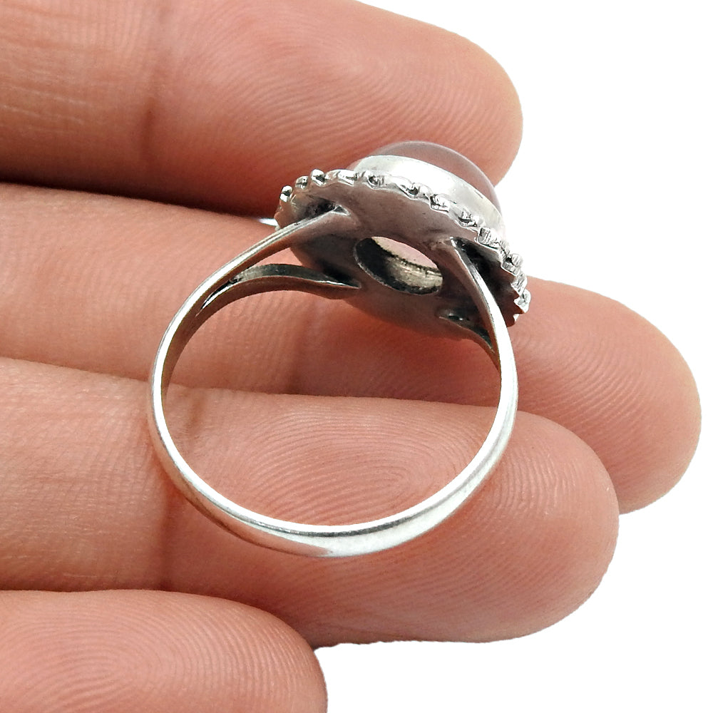 Gift For Woman Natural Rose Quartz Cocktail Ring 925 Sterling Silver S9