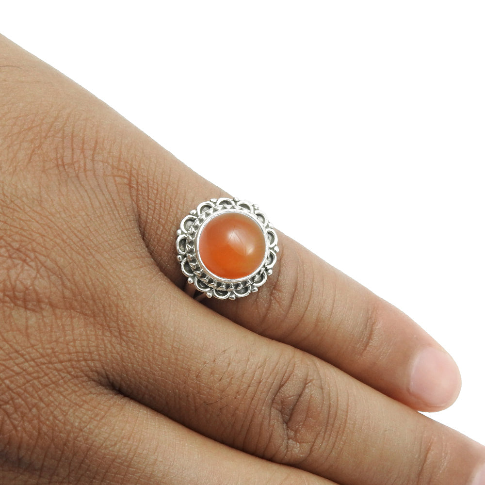 Natural Carnelian Gemstone Cocktail Ring 925 Sterling Silver Jewelry V9