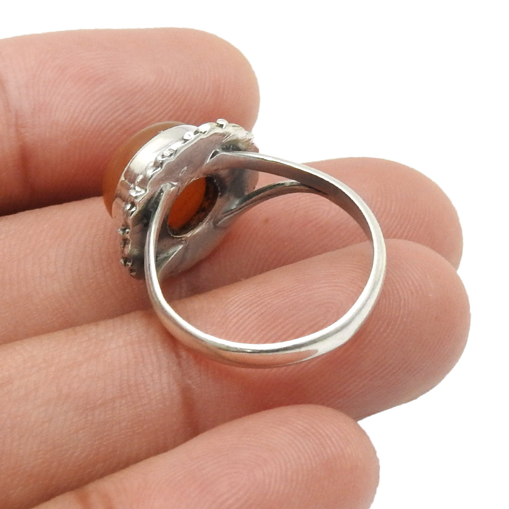 Natural Carnelian Gemstone Cocktail Ring 925 Sterling Silver Jewelry V9