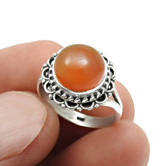 Natural Carnelian Gemstone Cocktail Ring 925 Sterling Silver Jewelry V9