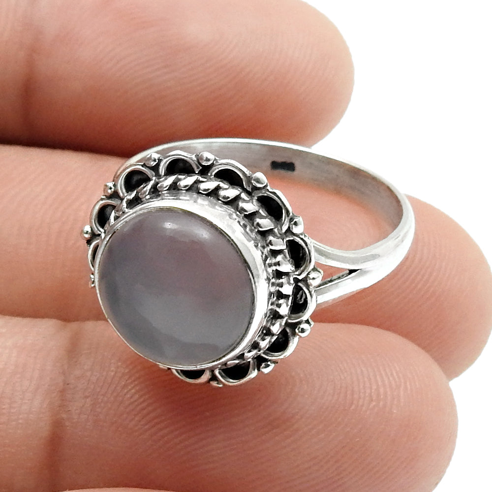 Natural Chalcedony Gemstone 925 Silver Cocktail Ring For Women C18