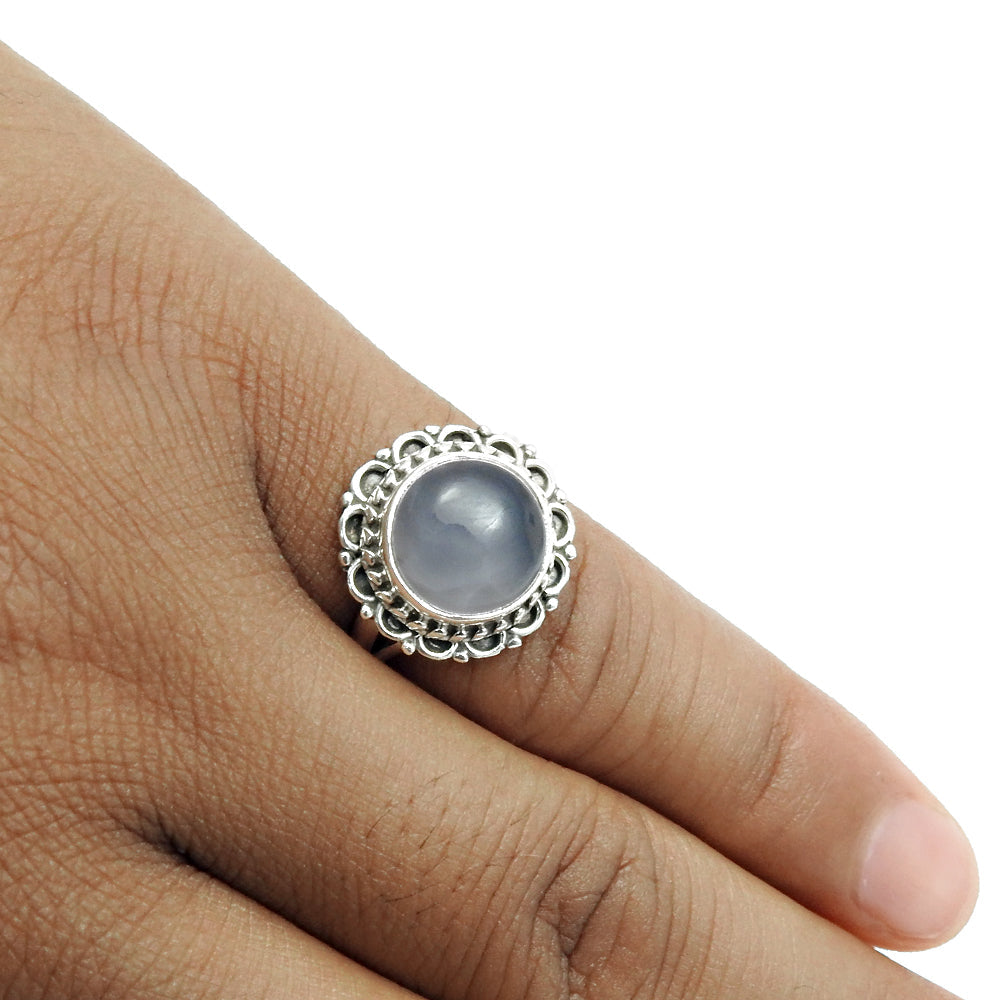 Natural Chalcedony Gemstone 925 Silver Cocktail Ring For Women C18