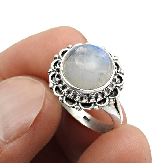 Natural Rainbow Moonstone Gemstone 925 Silver Cocktail Ring For Women G17