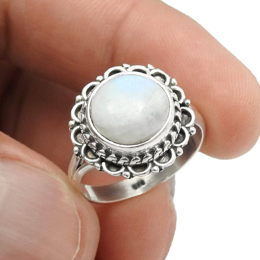 Natural Rainbow Moonstone Gemstone 925 Silver Cocktail Ring For Women G17