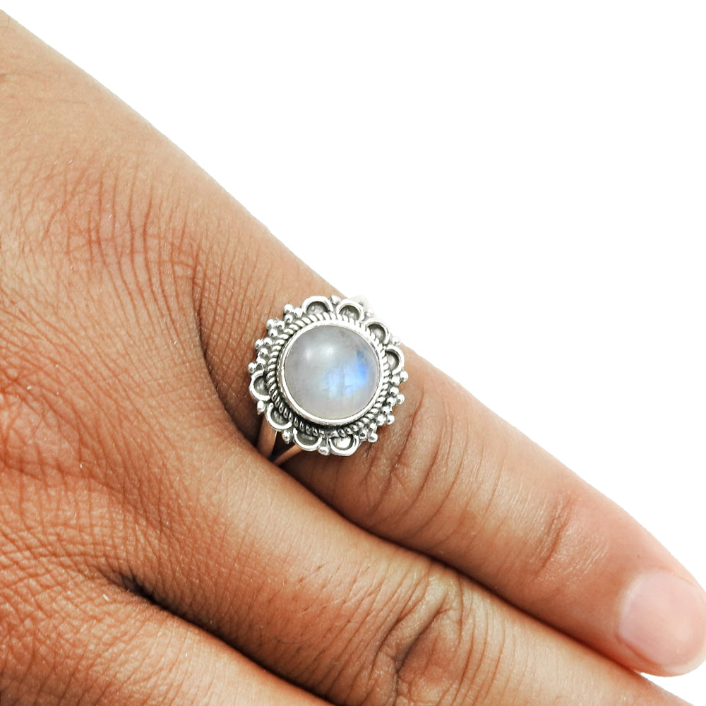 Gift For Her 925 Silver Natural Rainbow Moonstone Cocktail Ring K18