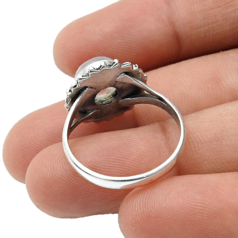 Gift For Her 925 Silver Natural Rainbow Moonstone Cocktail Ring K18