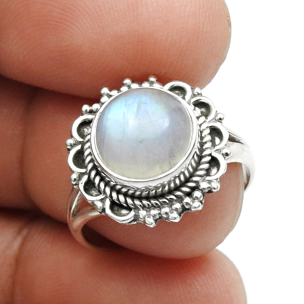 Gift For Her 925 Silver Natural Rainbow Moonstone Cocktail Ring K18
