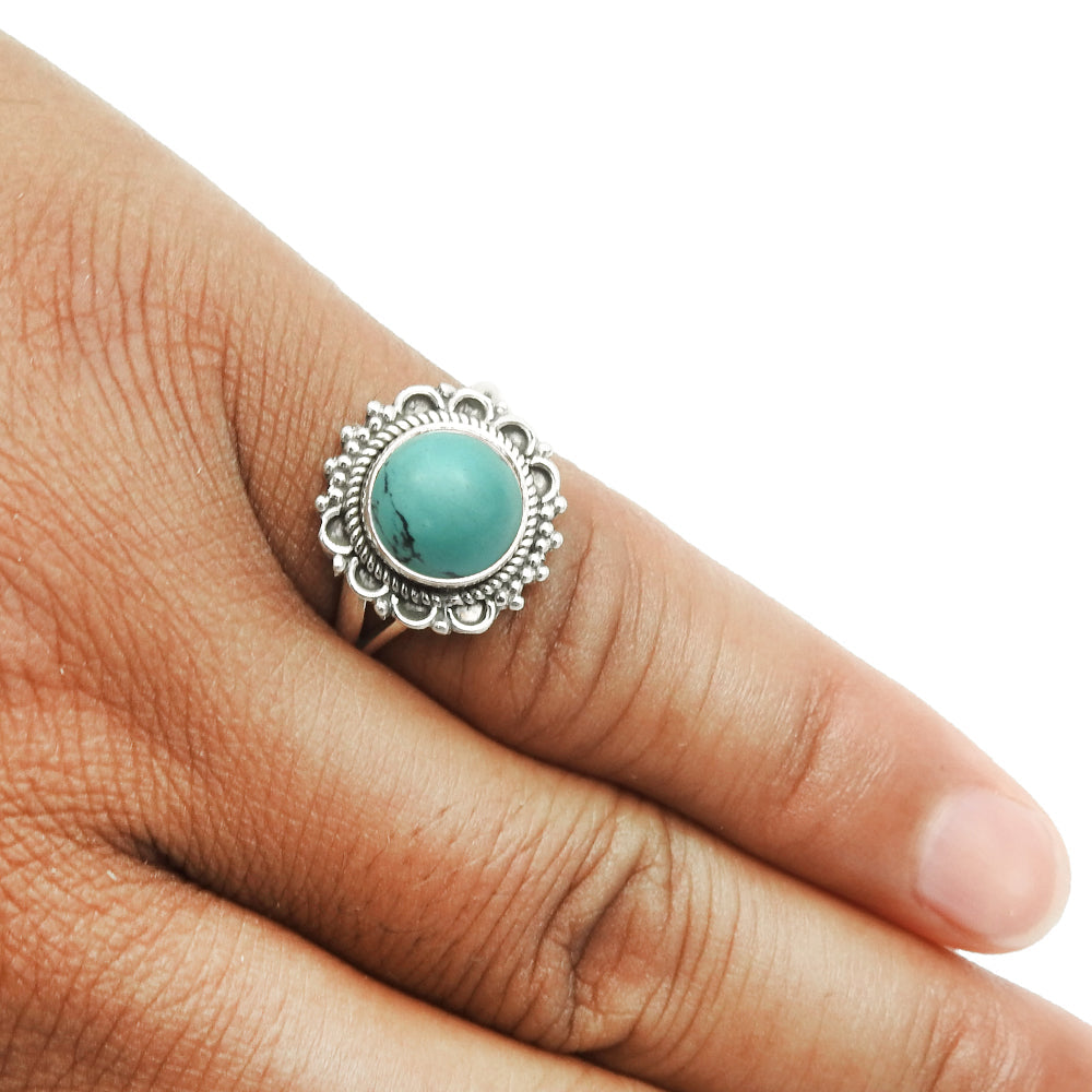 Gift For Woman Natural Turquoise Cocktail Ring 925 Sterling Silver R21