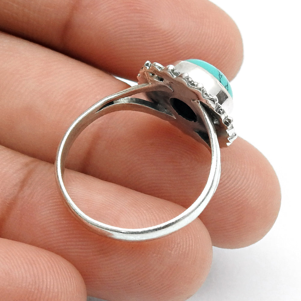 Gift For Woman Natural Turquoise Cocktail Ring 925 Sterling Silver R21