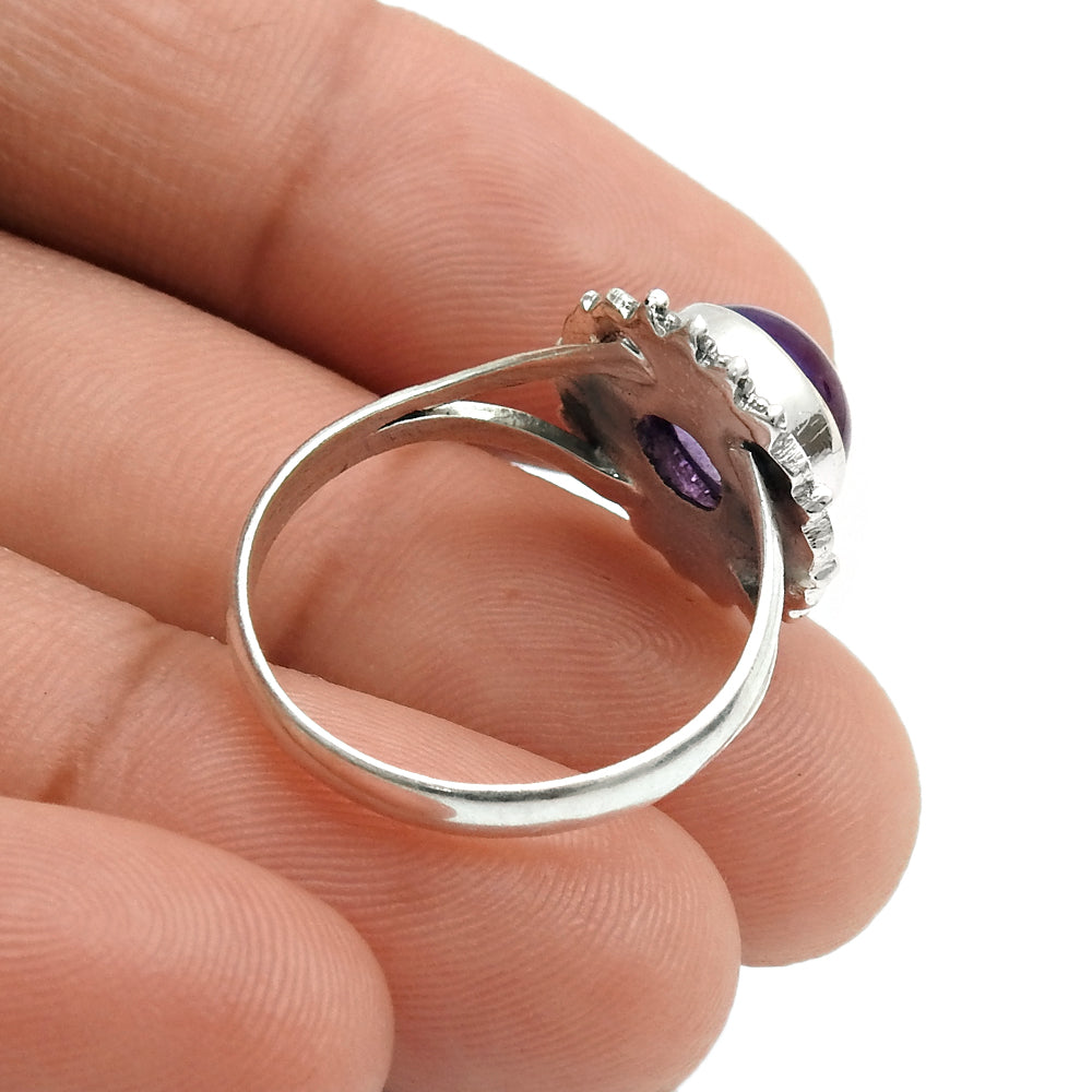 Natural Amethyst Gemstone Cocktail Ring 925 Sterling Silver Jewelry S4