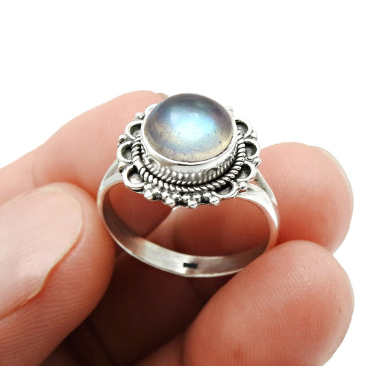 Natural Labradorite Gemstone 925 Silver Cocktail Ring For Girls O21