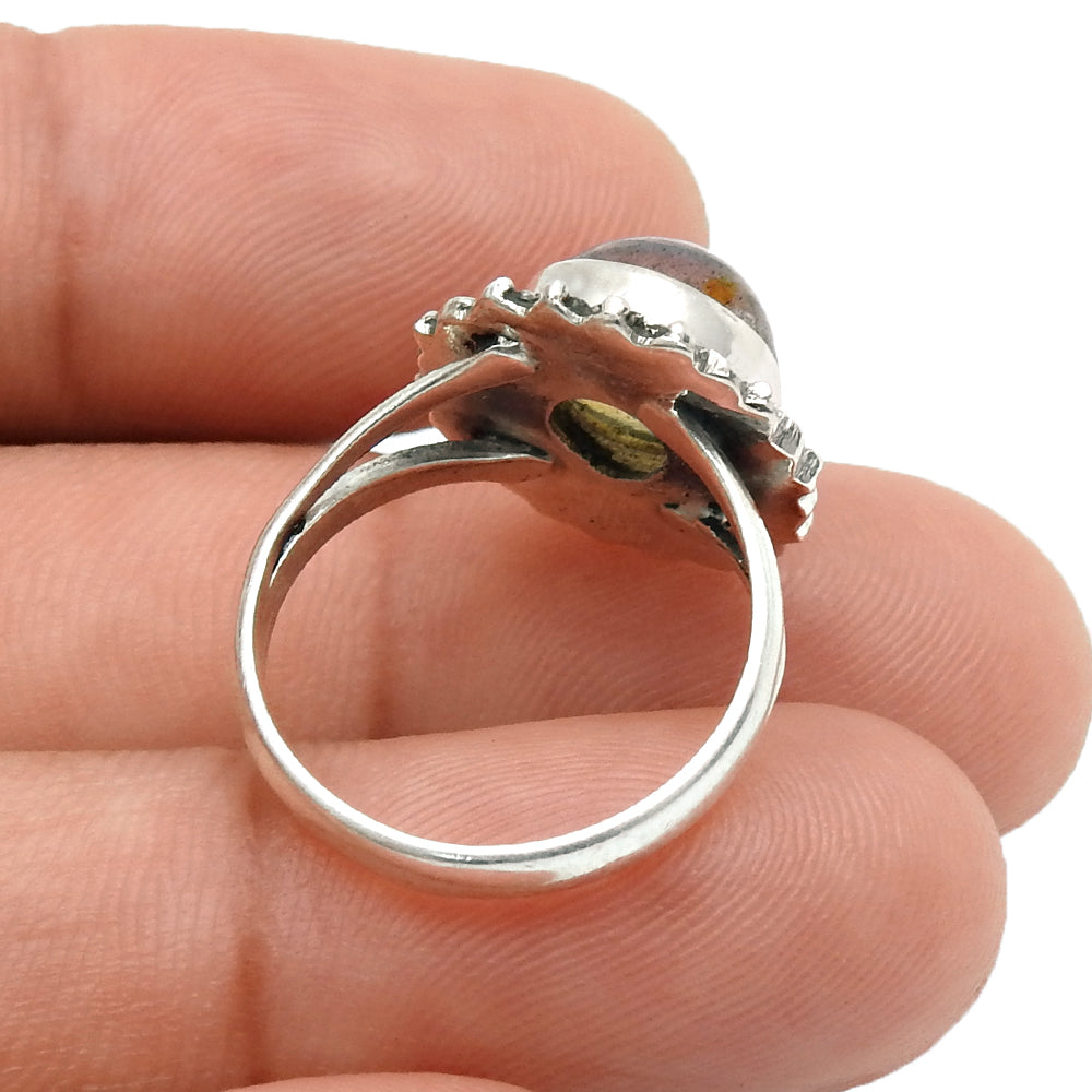 Natural Labradorite Gemstone 925 Silver Cocktail Ring For Girls O21