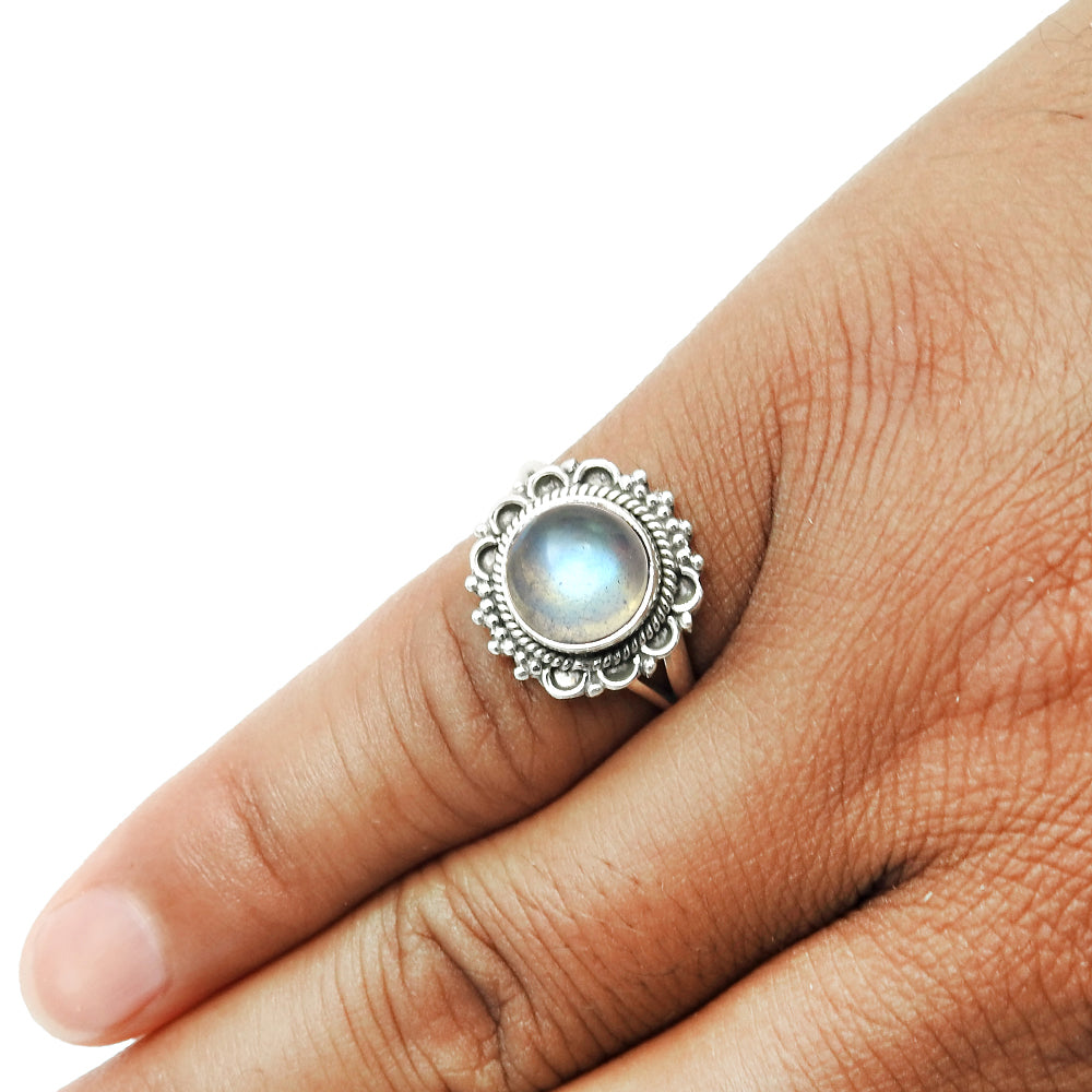 Natural Labradorite Gemstone 925 Silver Cocktail Ring For Girls O21
