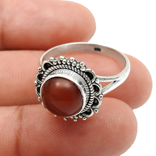 Gift For Her Carnelian 925 Sterling Silver Chunky Hippie Ring Jewelry K56