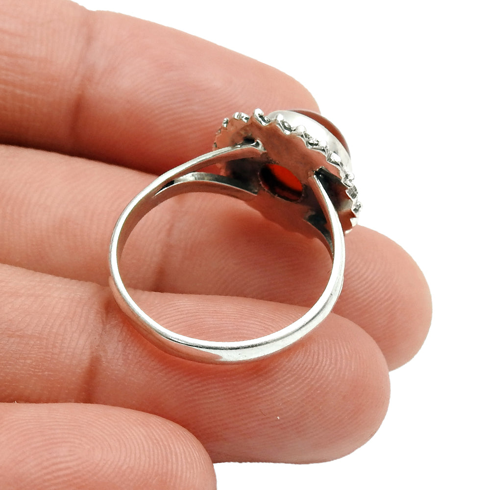 Gift For Her Carnelian 925 Sterling Silver Chunky Hippie Ring Jewelry K56